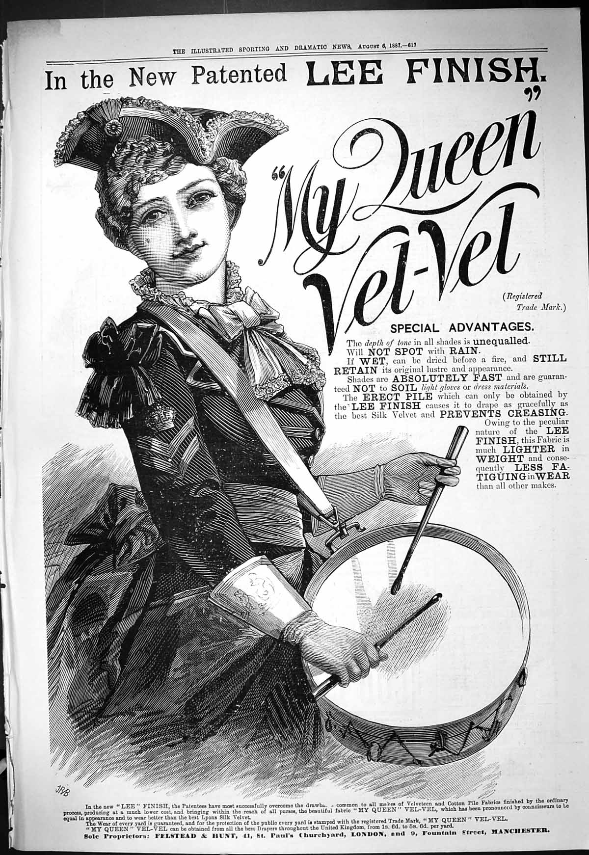Old 1887 Advertisement Queen Velvet Felstead Hunt Lee Finish Pantenee Victorian