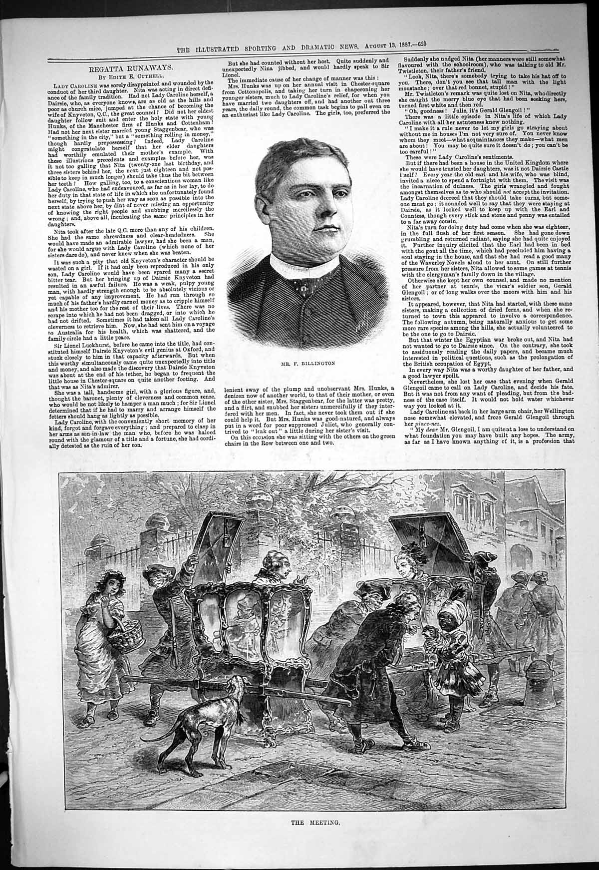 Old Antique Print 1887 Mr Billington Royalty Meeting Carriages Transport 19th