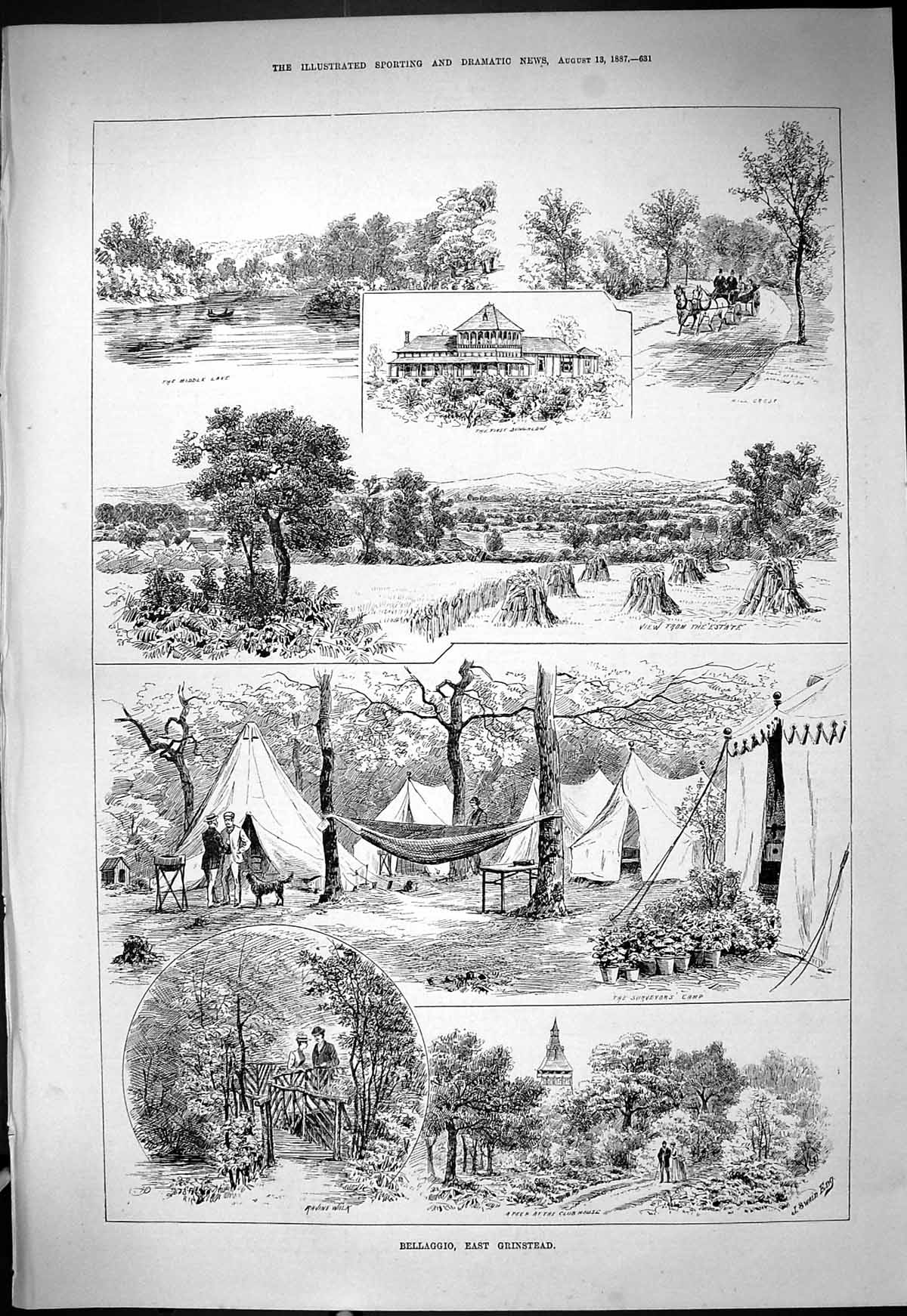 Old Print Bellaggio East Grinstead Ravine Walk Surveyors Camp 1887 Swain 19th
