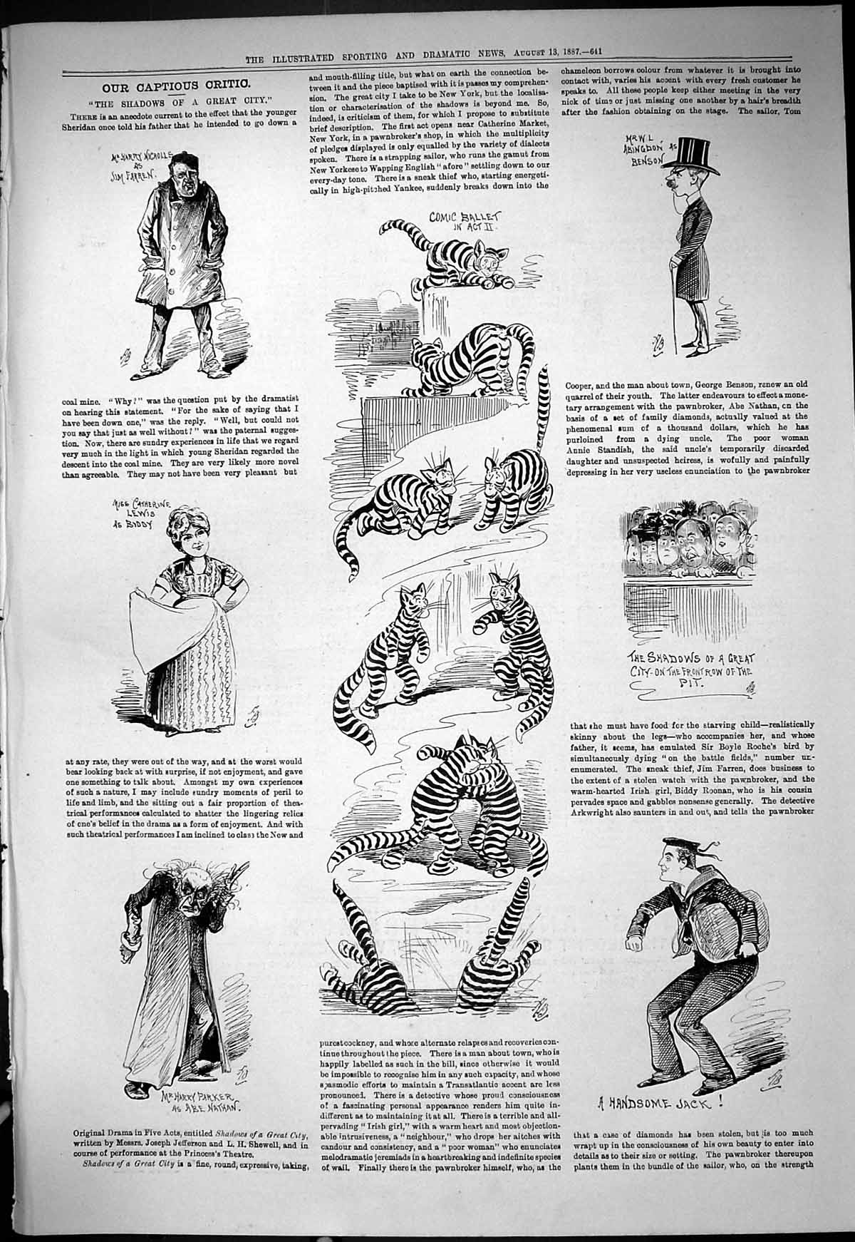 Old Print Theatre Captious Critic Nicholls Lewis Biddy Parker Benson 1887 19th