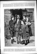 Original Old Antique Print 1887 Scene Children Watching Eclipse Sun Victorian