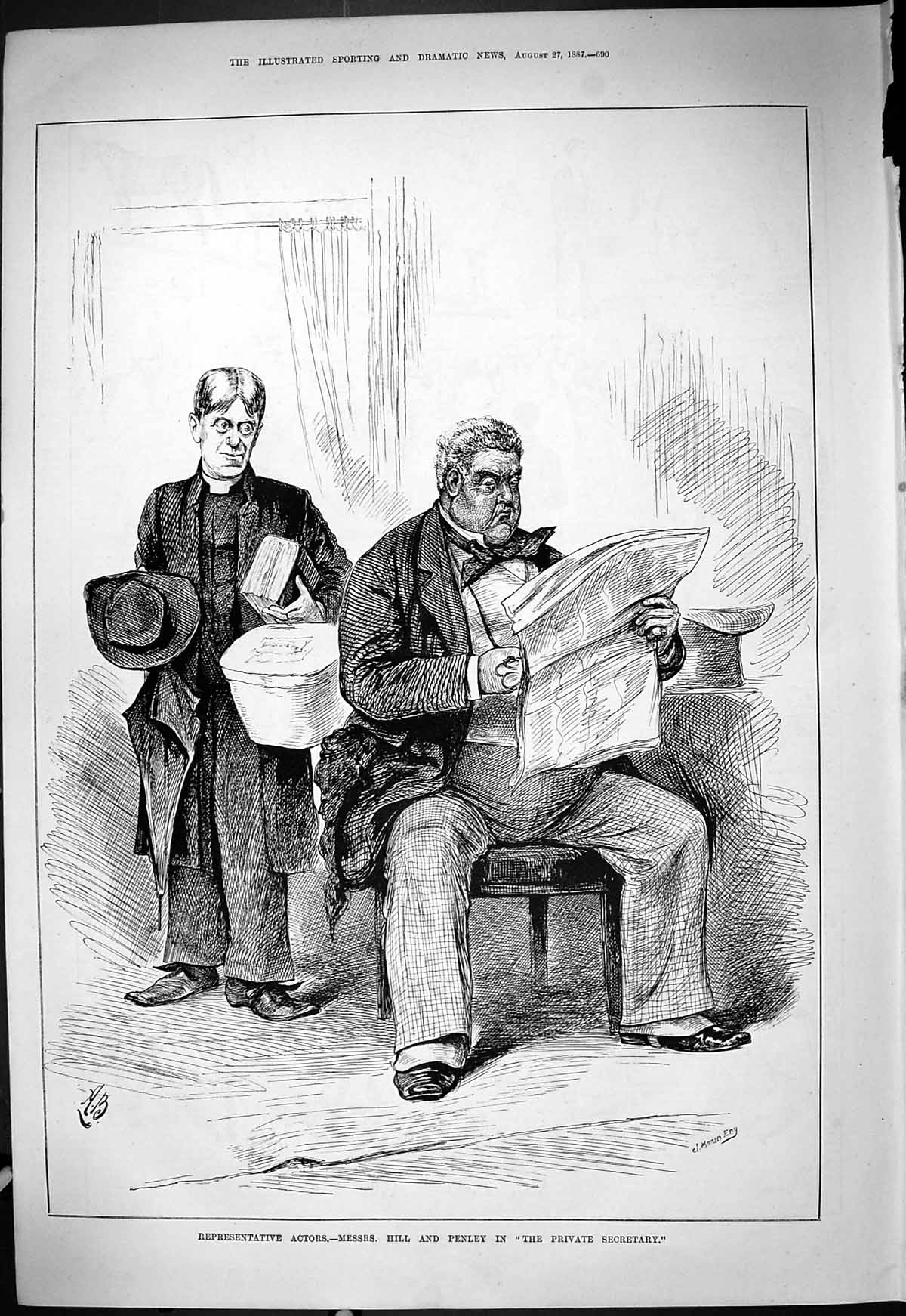 Old Print Representative Actors Hill Penley Private Secretary 1887 Swain 19th