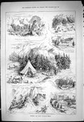 Antique Old Print Rocky Mountain Sheep Police Camp Indians Kootena River 1887