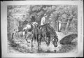 Antique Old Print Swain Horses Coaching Drinking Stream Bridge Transport 1887