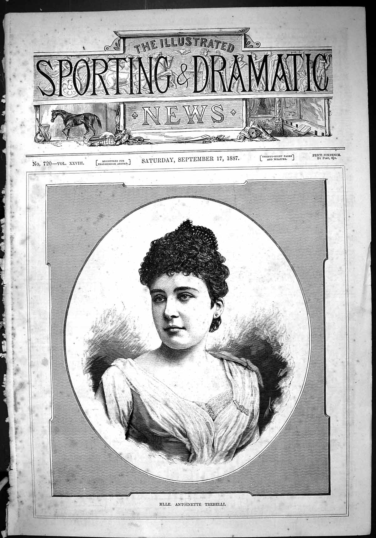Old Antique Print 1887 Portrait Mlle. Antoinette Trebelli Beautiful Woman 19th