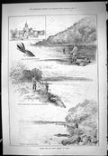 Antique Old Print 1887 Salmon Sea Trout Fishing Ardoe Pool Hydropathic House