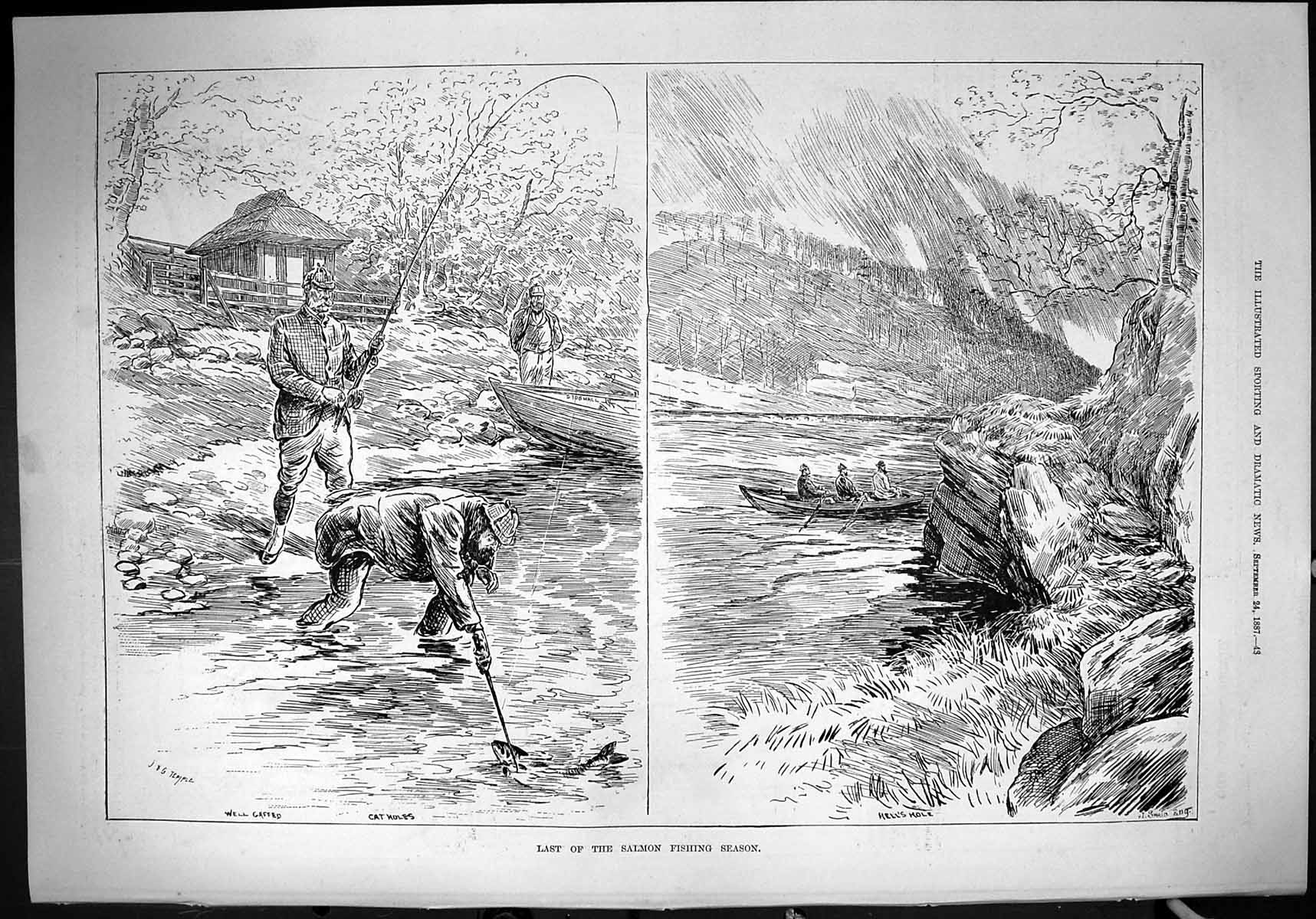 Old Theatre Critic 1887 Salmon Fishing Season River Fish Hell'S Hole Victorian
