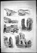 Original Old Antique Print 1887 Heligoland Nordspitze Monch Cliffs Scene Town