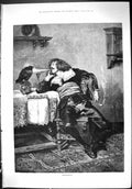 Antique Old Print 1887 Indignation Man Smoking Pipe Blowing Smoke Black Bird