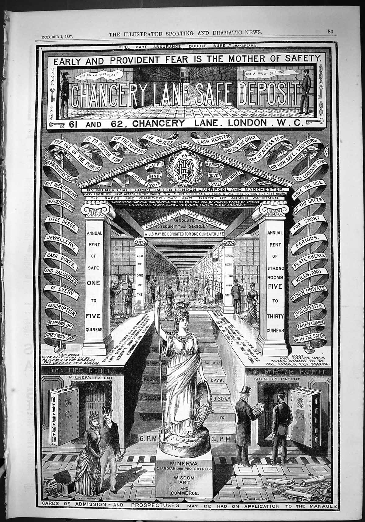 Original Old Antique Print 1887 Advertisement Chancery Lane Safe Deposit London