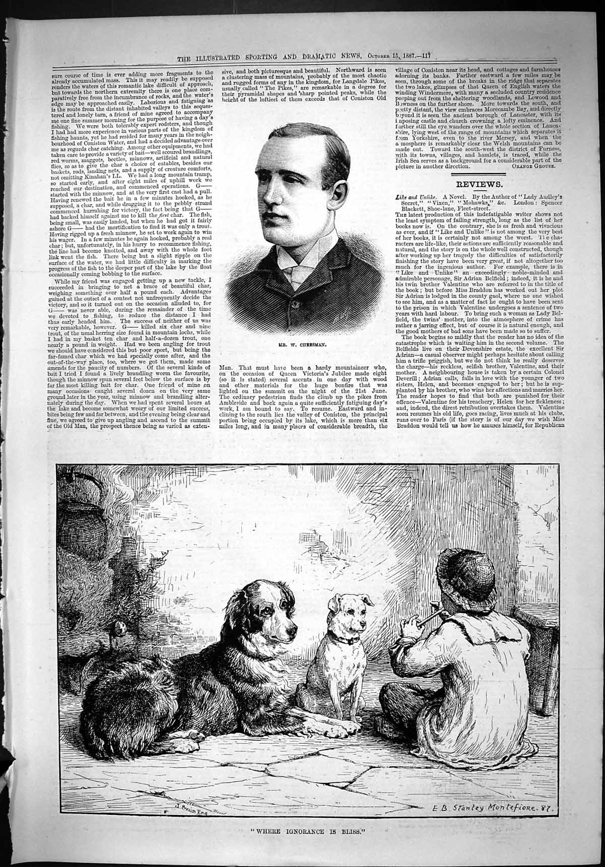 Antique Print 1887 Cheesman Where Ignorance Bliss Child Music Whistle Dogs 19th