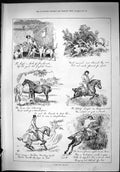 Original Old Antique Print 1887 Squire Hounds Dogs Horses Jumping Hedge 19th
