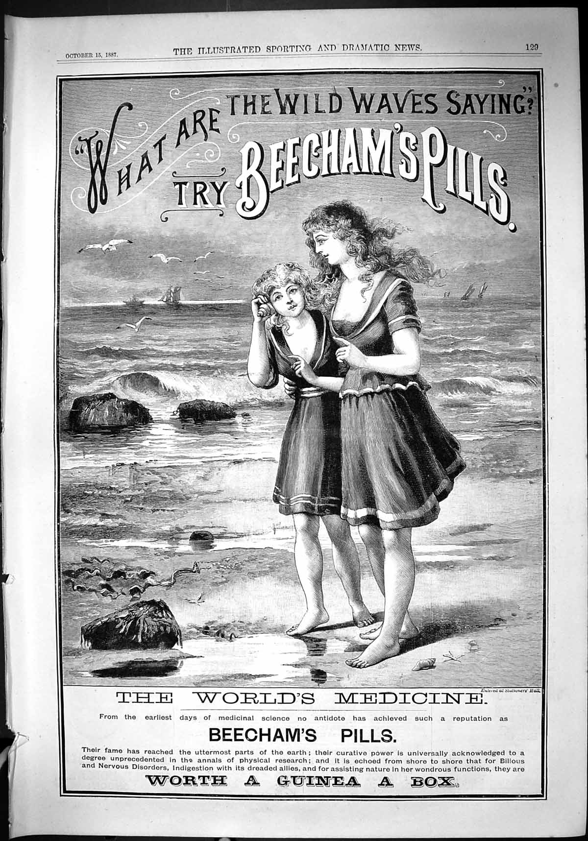 Original Old Antique Print 1887 Advertisement Beechams Pills World'S Medicine