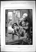 Original Old Antique Print Consolation Upset Woman Lady House Table 1887 19th
