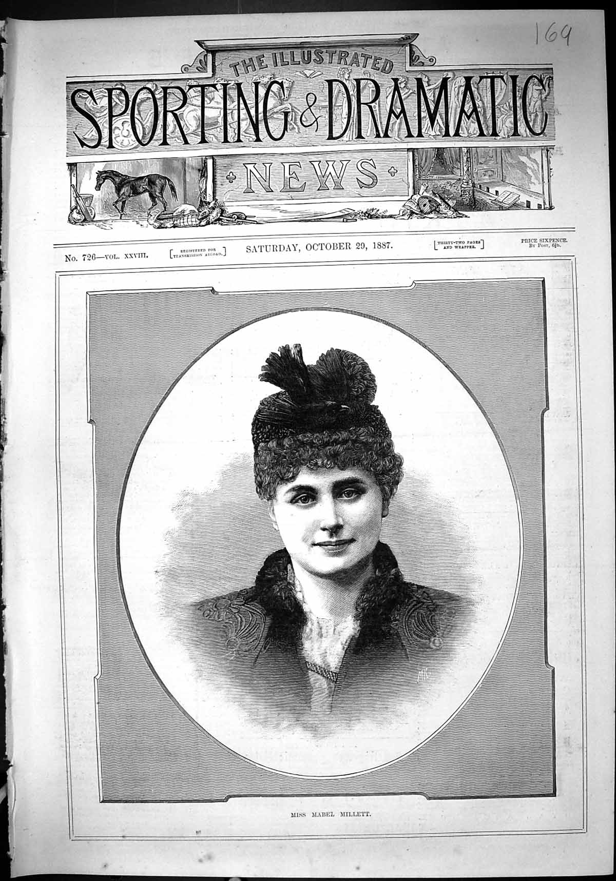 Original Old Antique Print 1887 Portrait Miss Mabel Millett Beautiful Woman