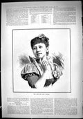 Original Old Antique Print Portrait Beautiful Woman Miss Kate Munroe 1887 19th