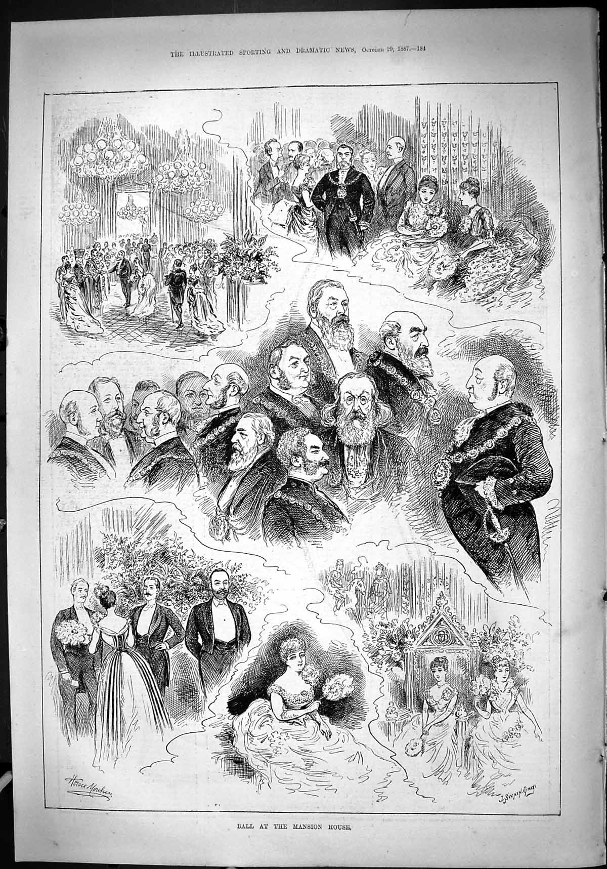 Antique Old Print 1887 Ball Mansion House Ladies Men Romance Dancing Swain 19th