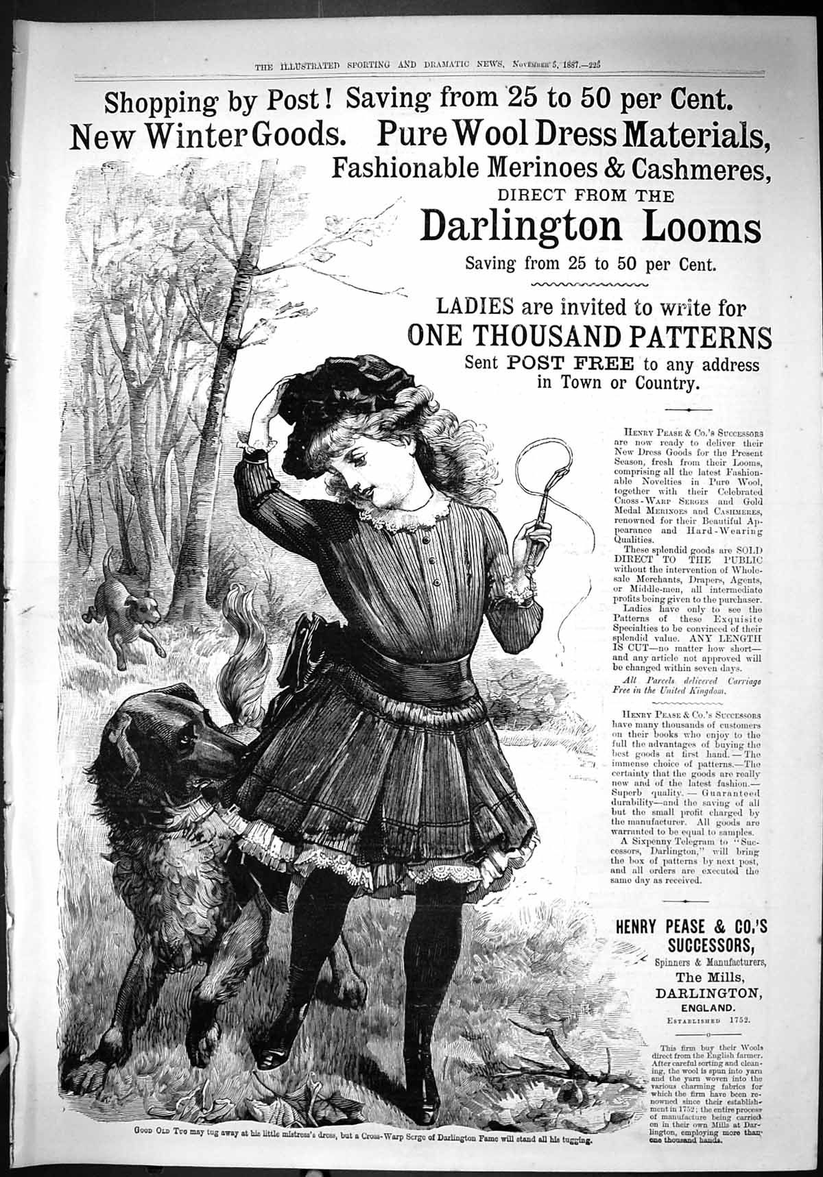 Antique Print 1887 Advertisement Henry Pease Mills Darlington Looms England