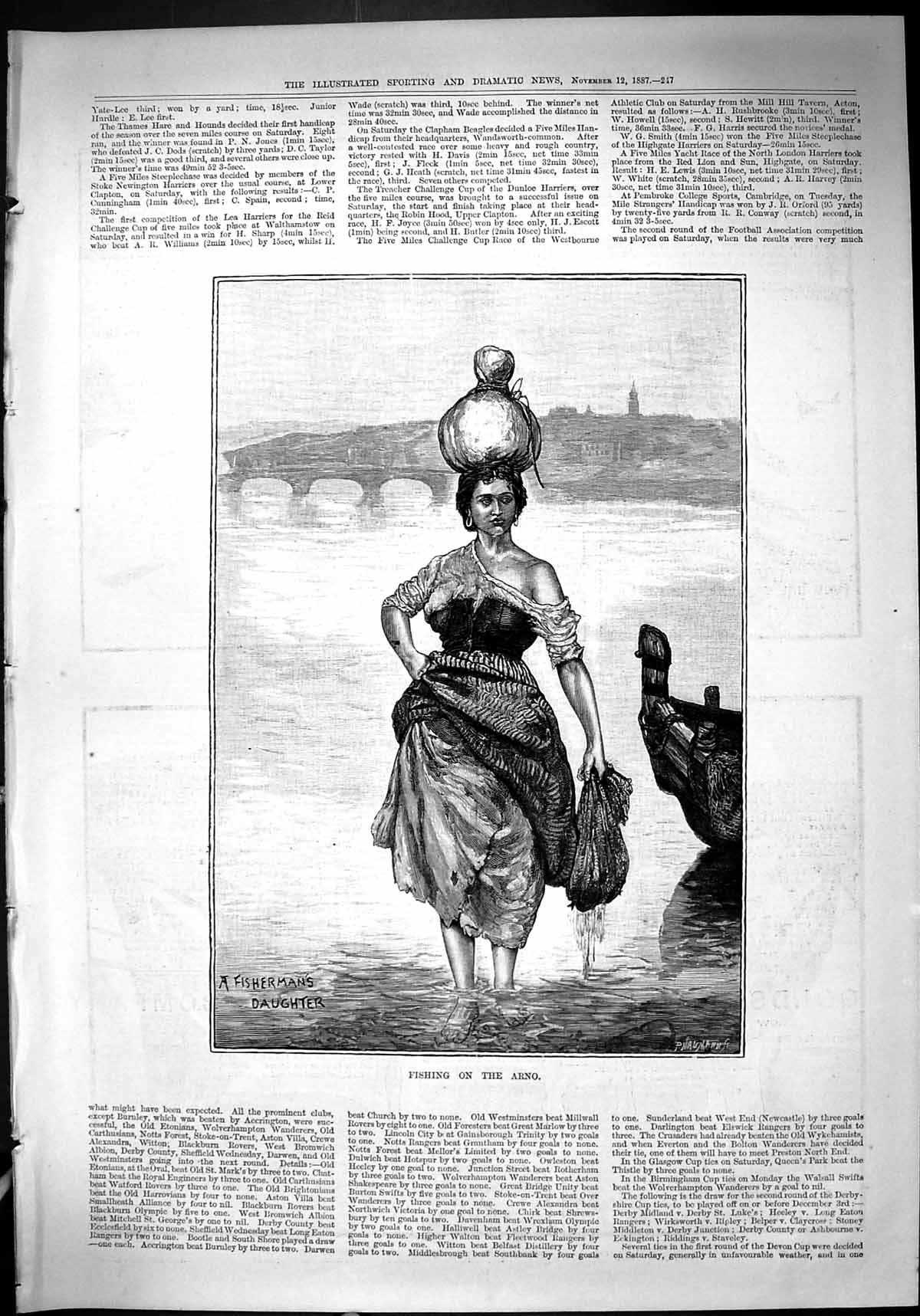 Old Antique Print 1887 Fishing Arno River Beautiful Fisherman'S Daughter 19th