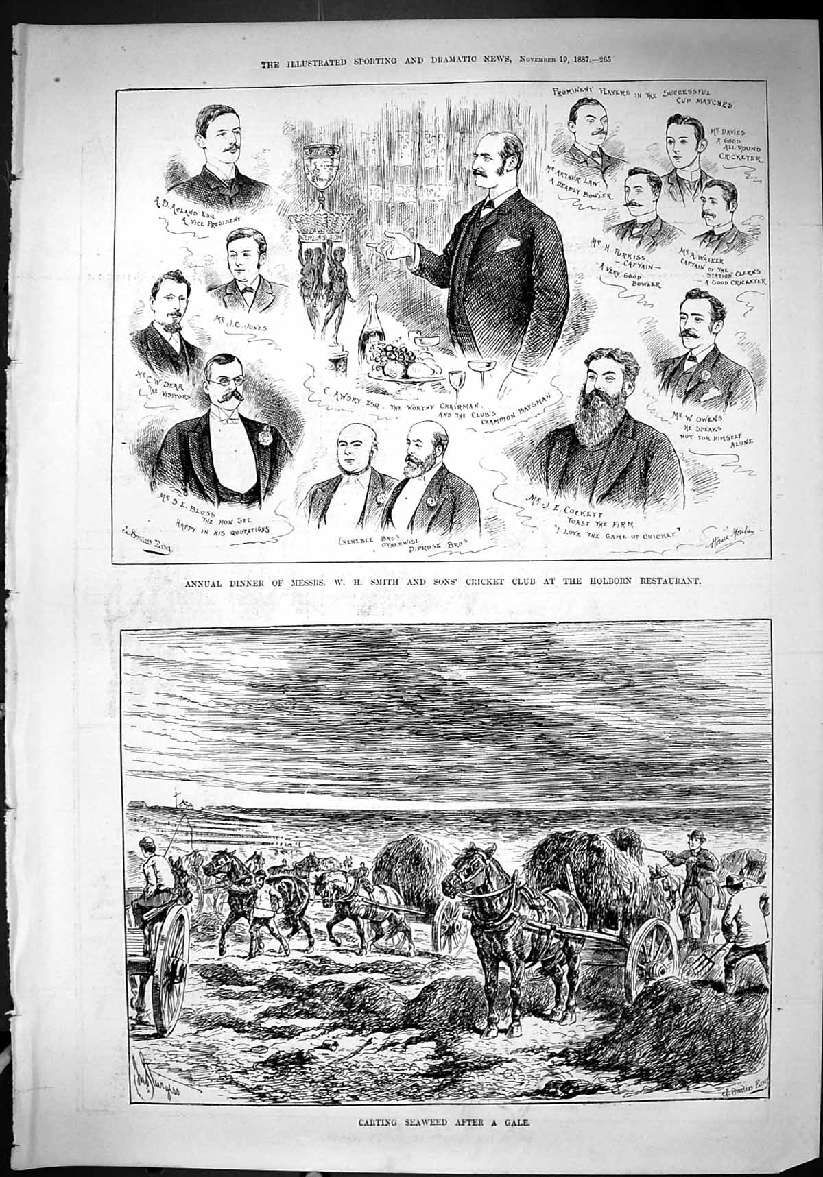 Old 1887 Dinner Smith Cricket Club Holborn Purkiss Cockett Owens Cart Victorian