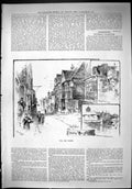Antique Old Print 1887 Towns Ypres Tower Barbacane Bridge Sandwich Rye Street