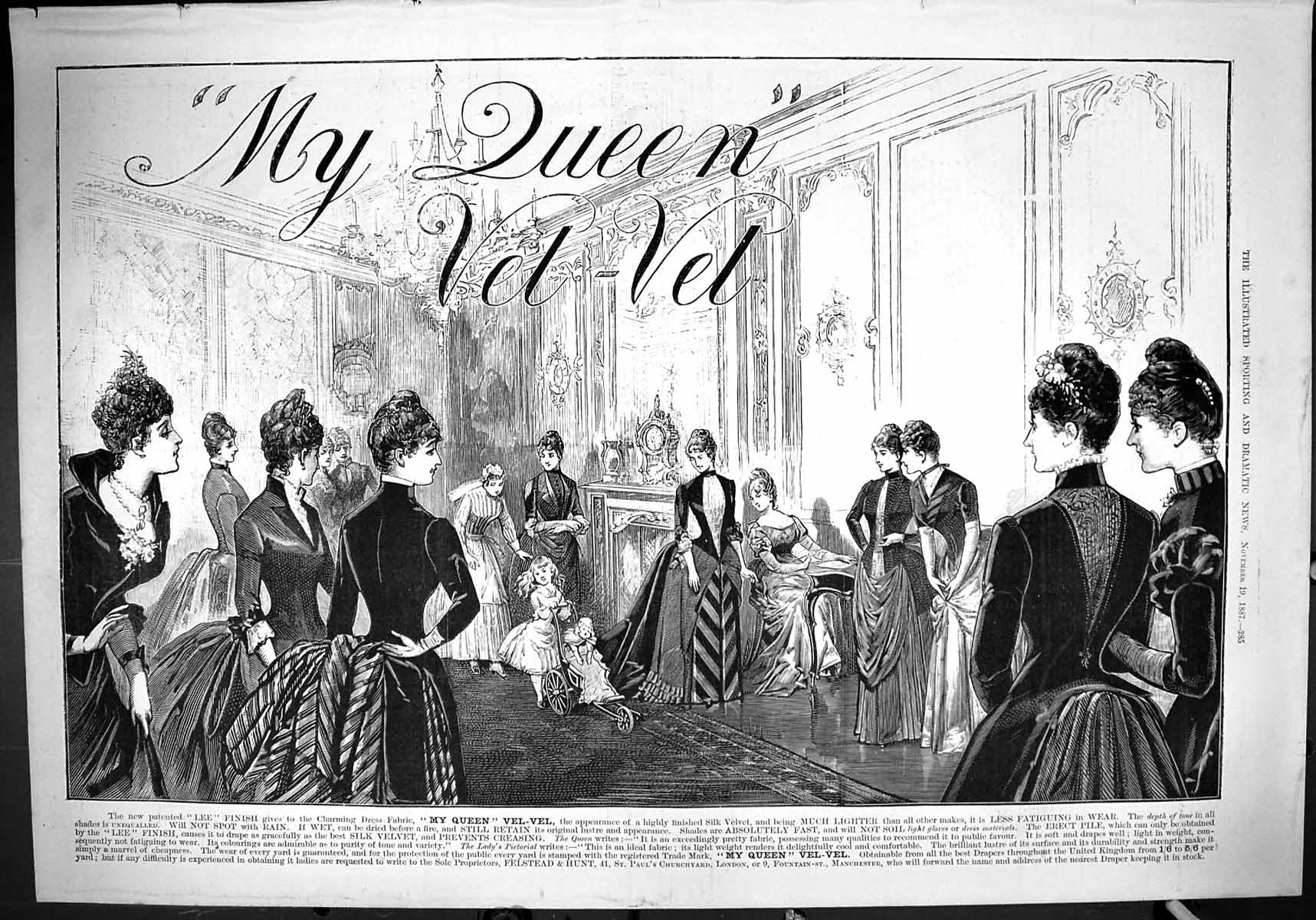 Original Old Antique Print 1887 Advertisement My Queen Vel-Vel Silk Velvet 19th