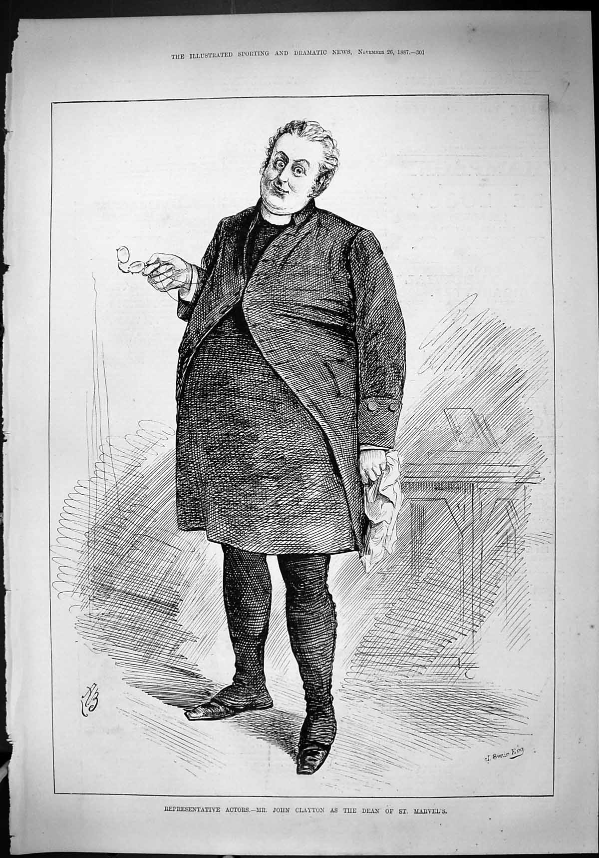 Old Print Representative Actor Mr John Clayton Dean Marvel'S Theatre 1887 19th