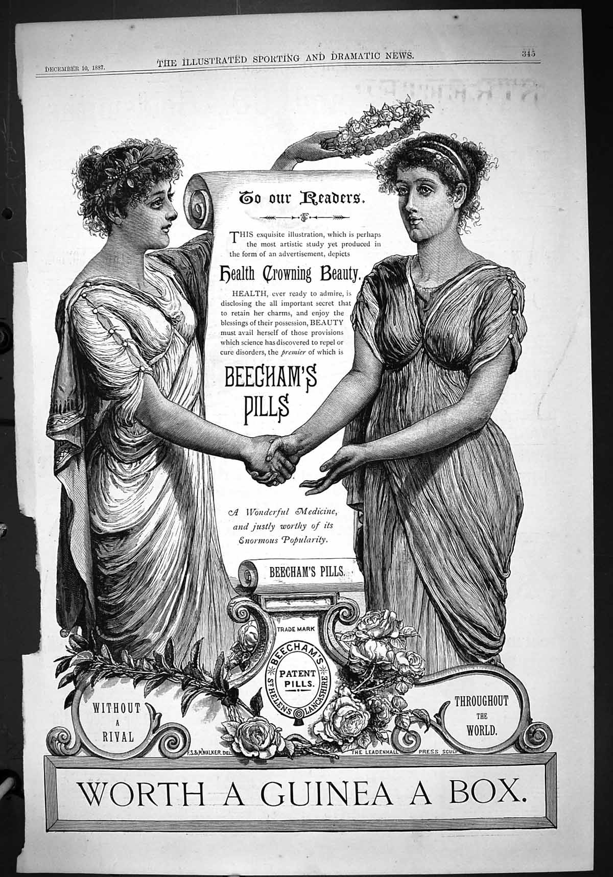 Old 1887 Advertisement Beechams Pills St. Helen'S Lancashire England Victorian