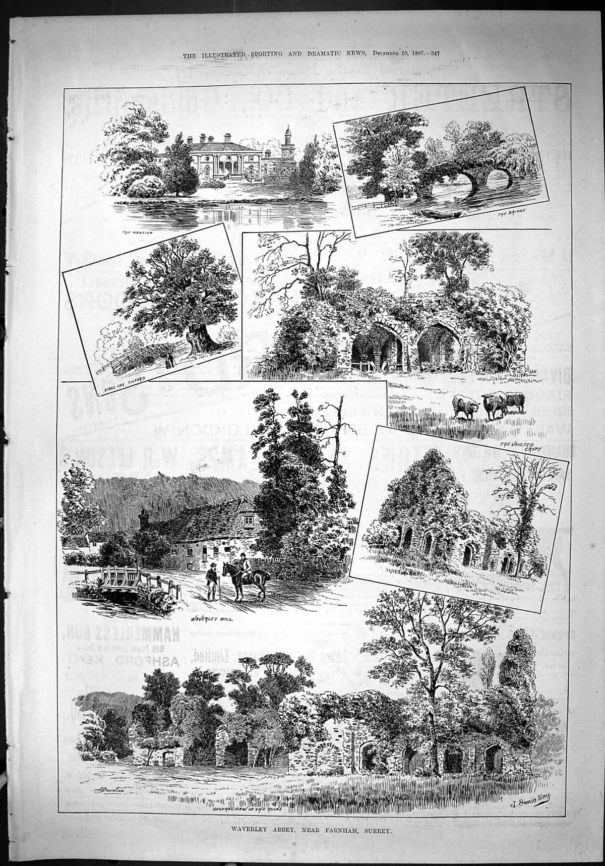 Old Theatre Critic 1887 Waverley Abbey Farnham Surrey Mill Crypt Mans Victorian