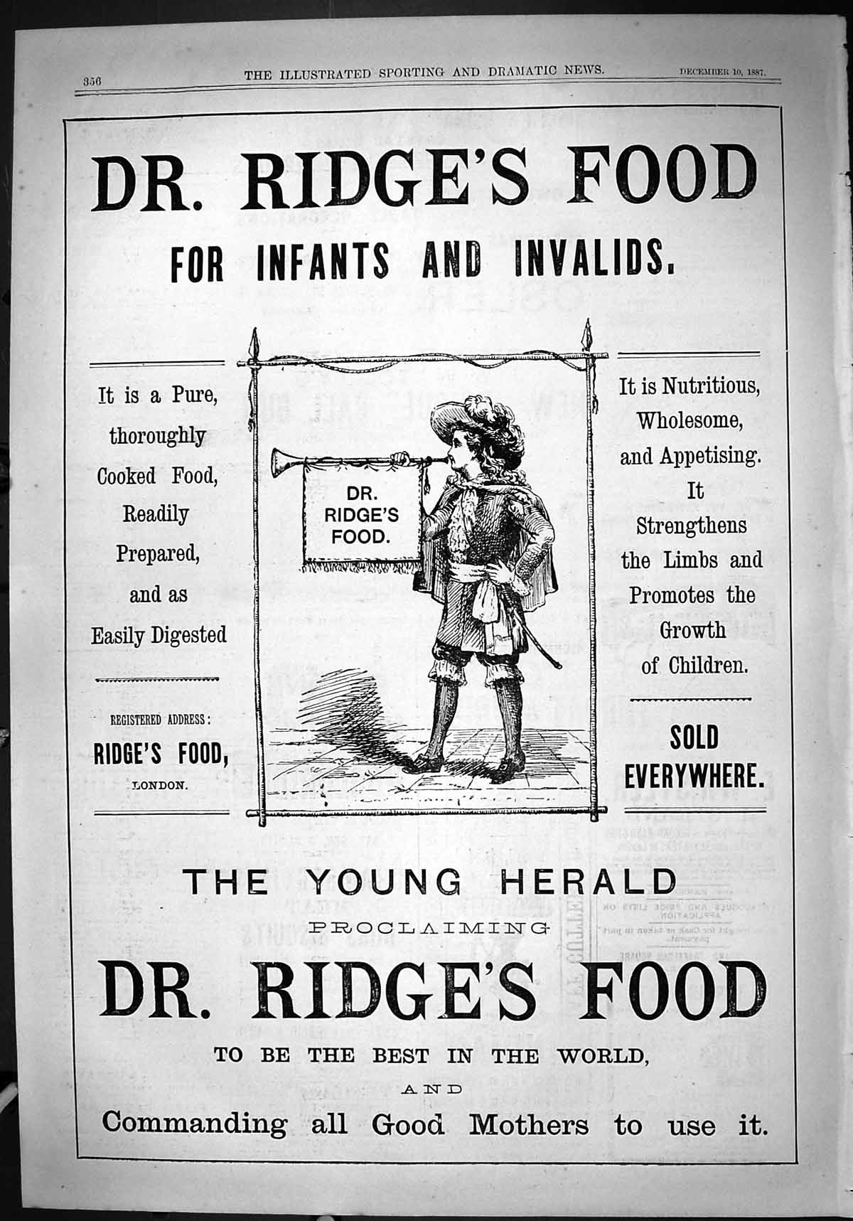 Original Old Antique Print 1887 Advertisement Dr. Ridge'S Food Infants Invalids