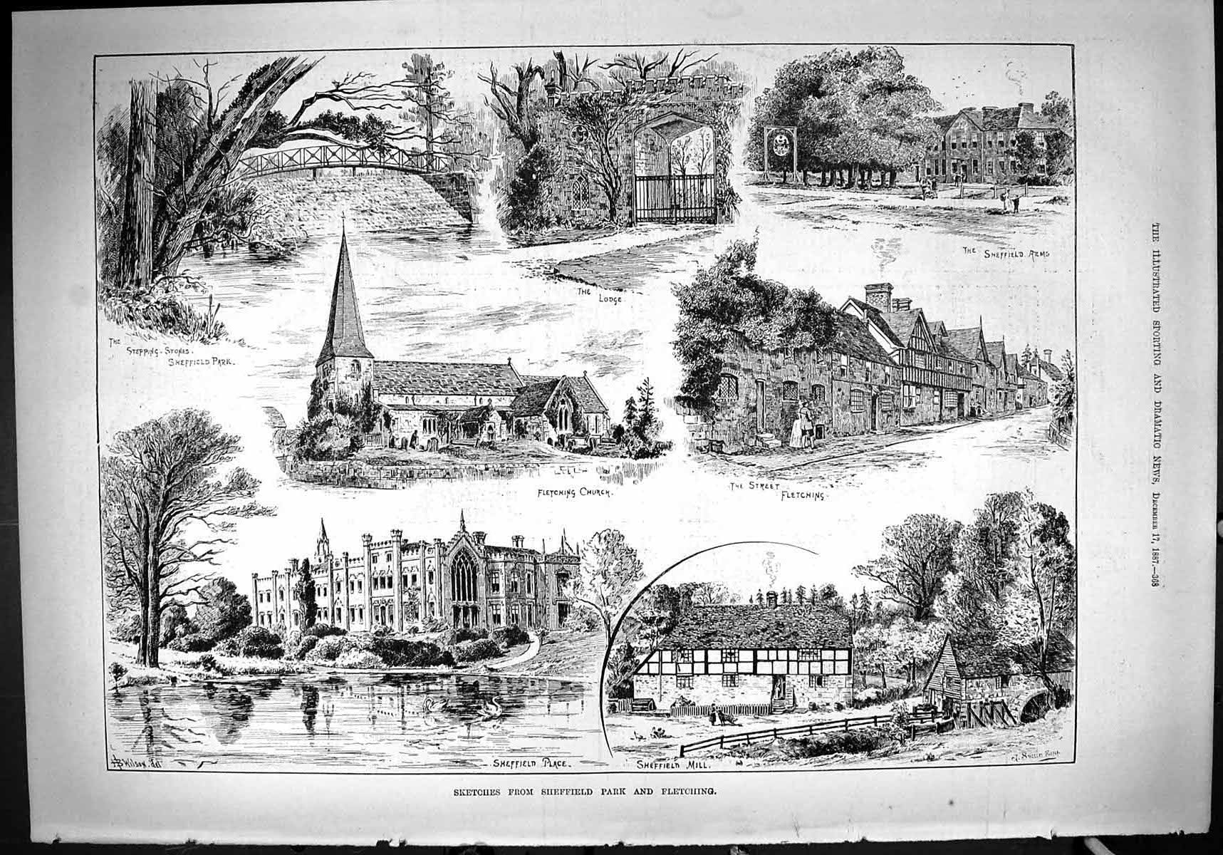 Old 1887 Sheffield Place Park Fletching Church Stepping Stones Mill A Victorian