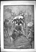 Antique Old Print Winter Scene Horses Slipping Ice Transport Coach Snow 1887
