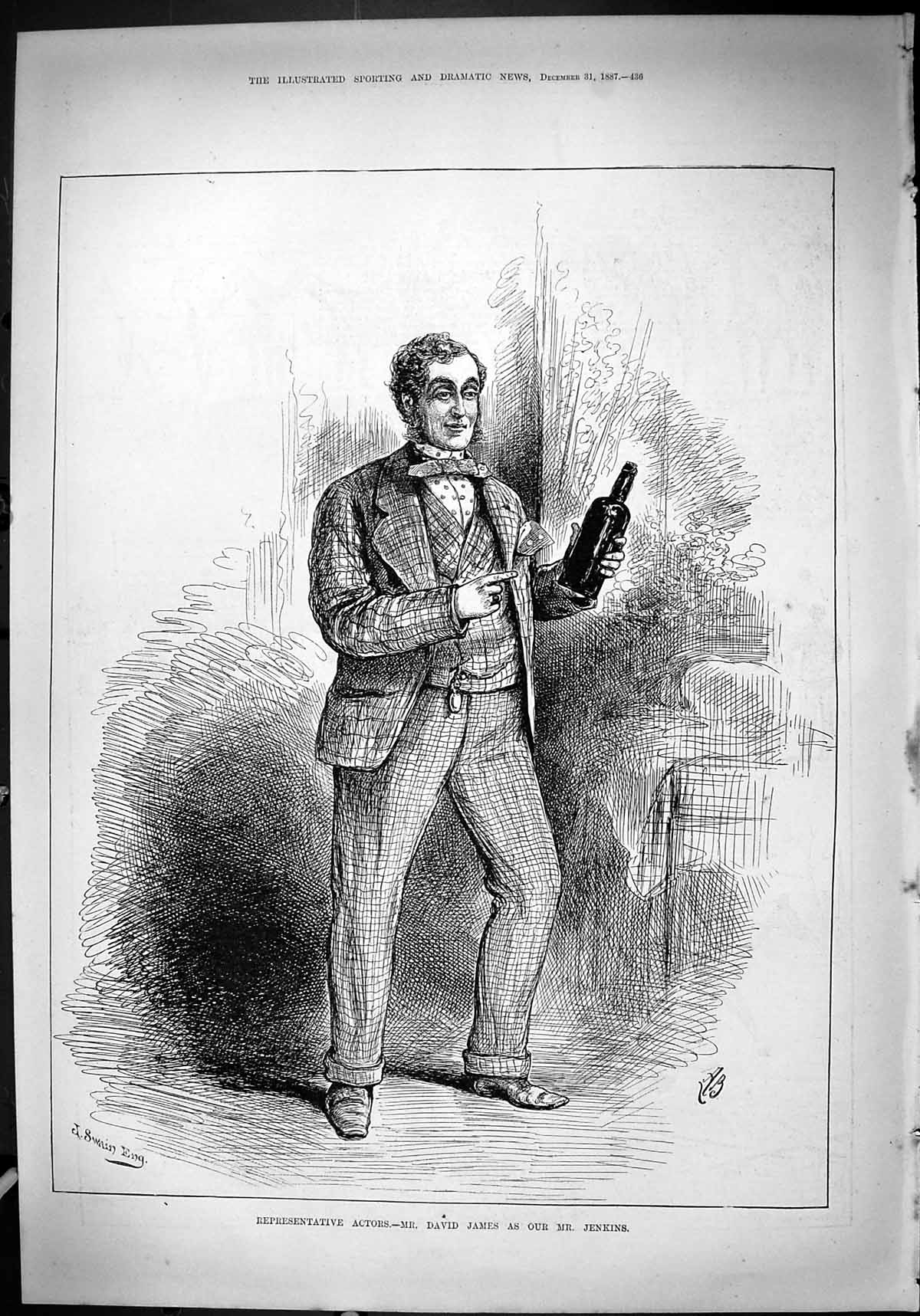 Old Portrait Representative Actor Mr David James Jenkins Theatre 1887 Victorian