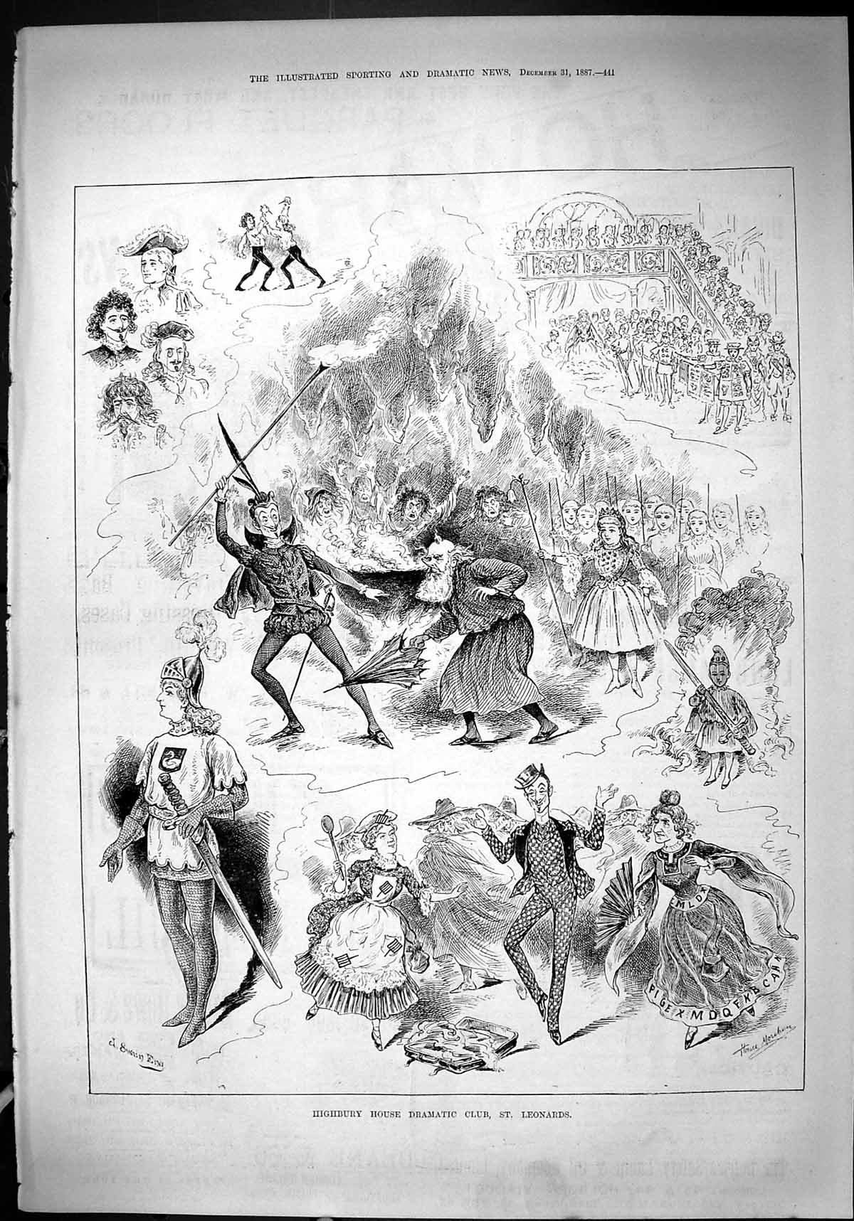 Antique Print Highbury House Dramatic Club St. Leonards Actors Theatre 1887
