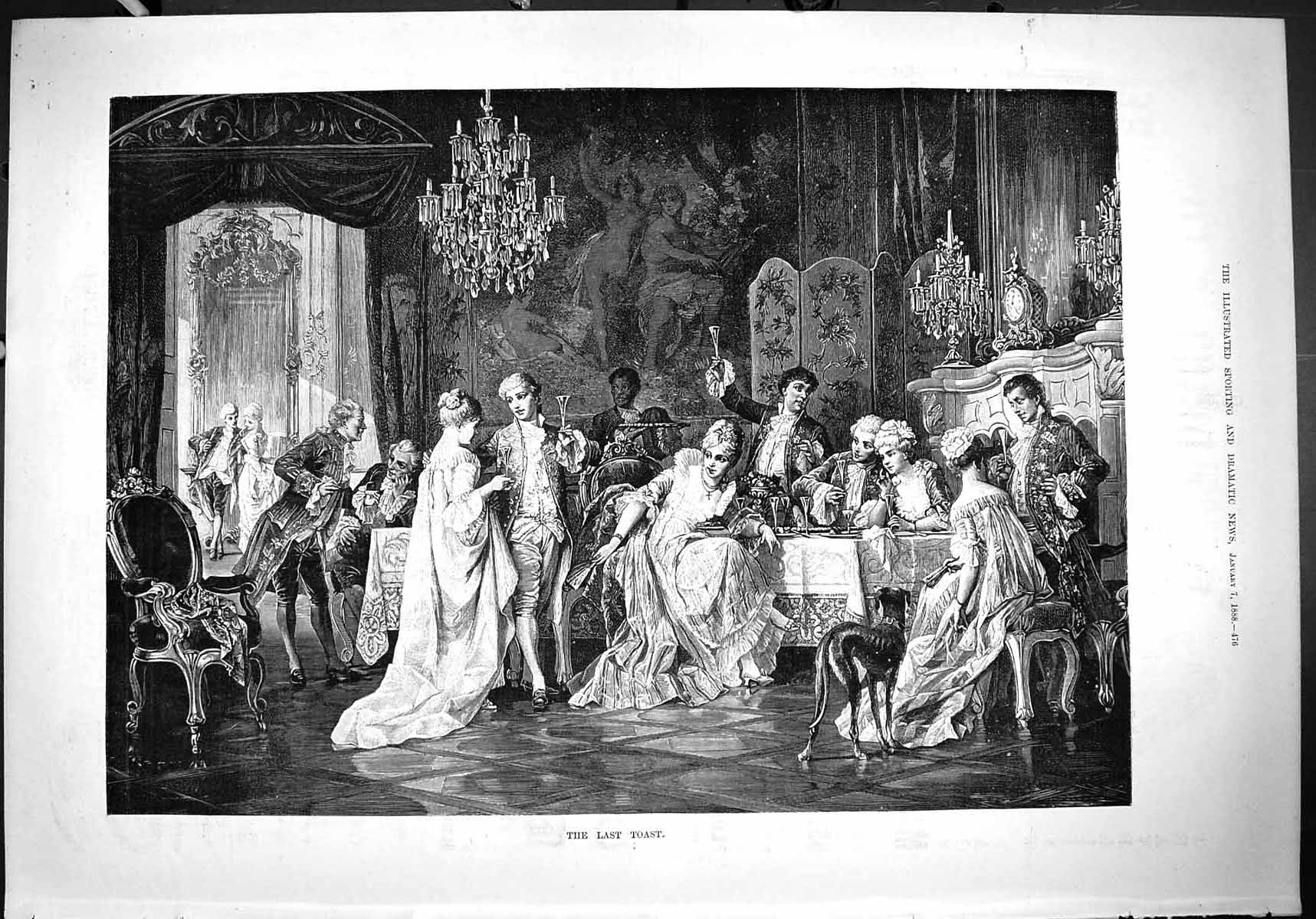 Antique Print 1888 Last Toast Men Ladies Celebration Drinking Glasses Table