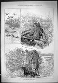 Antique Print 1888 Snipe Birds Shooting Oulton Broad Hunting Men Guns Dogs 19th