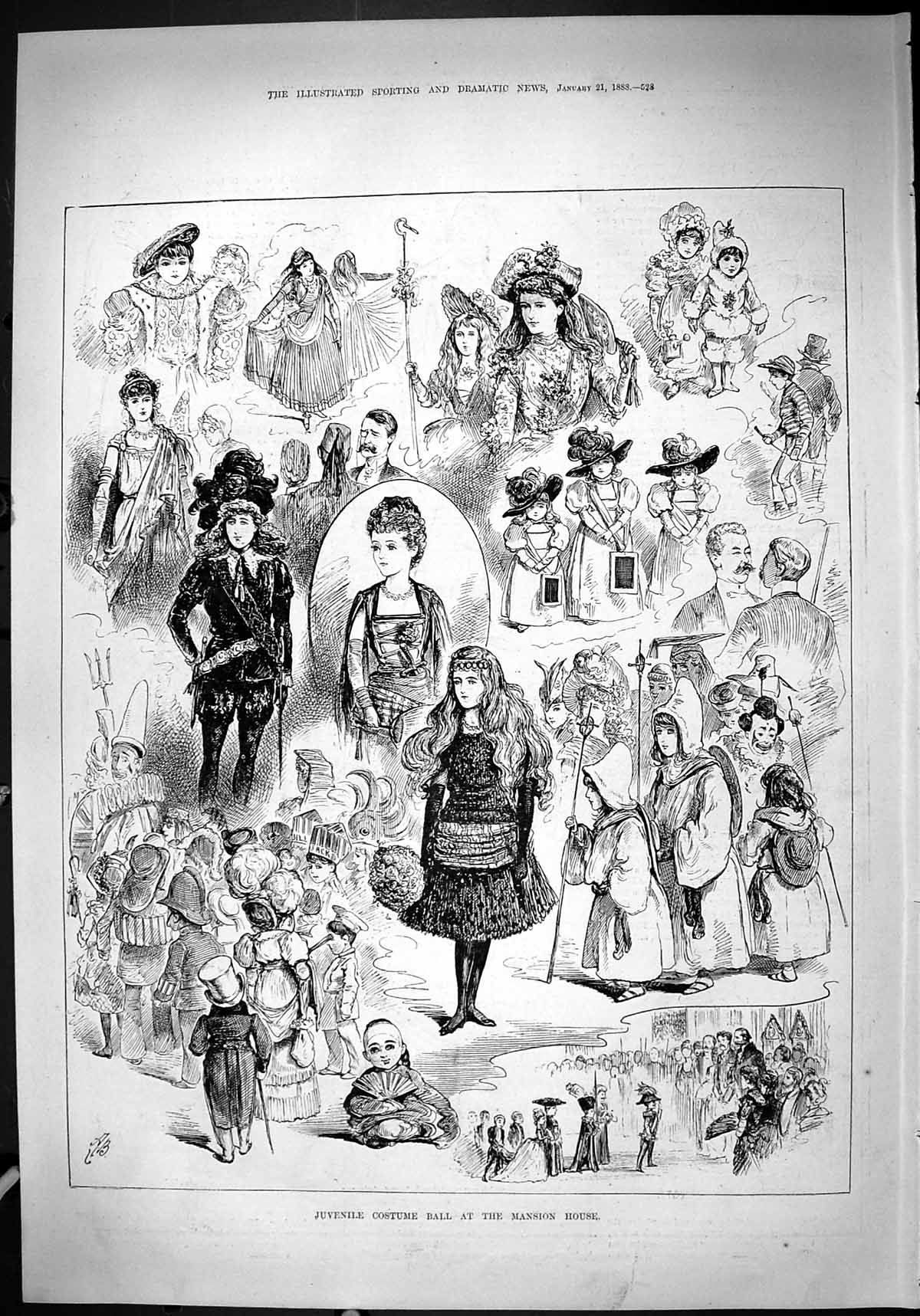 Old 1888 Children Costume Ball Mansion House Fancy Dress Theatre Crit Victorian