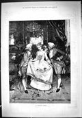 Original Old Antique Print 1888 Difficult Choice Lady Men Romance Flowers 19th