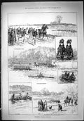 Old Print University Boat Race Oxford Cambridge Crew Practice River 1888 19th
