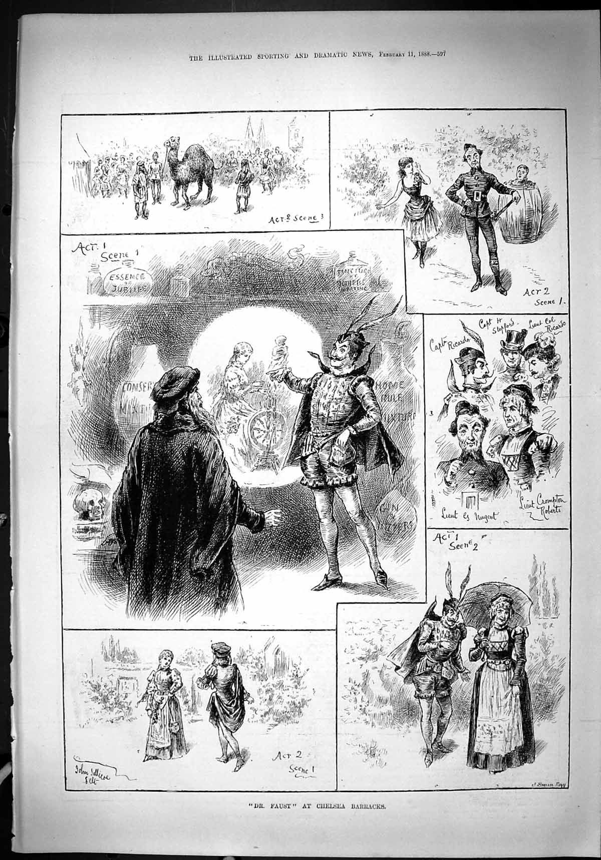 Antique Print Dr Faust Chelsea Barracks Theatre Ricardo Nugent Roberts 1888