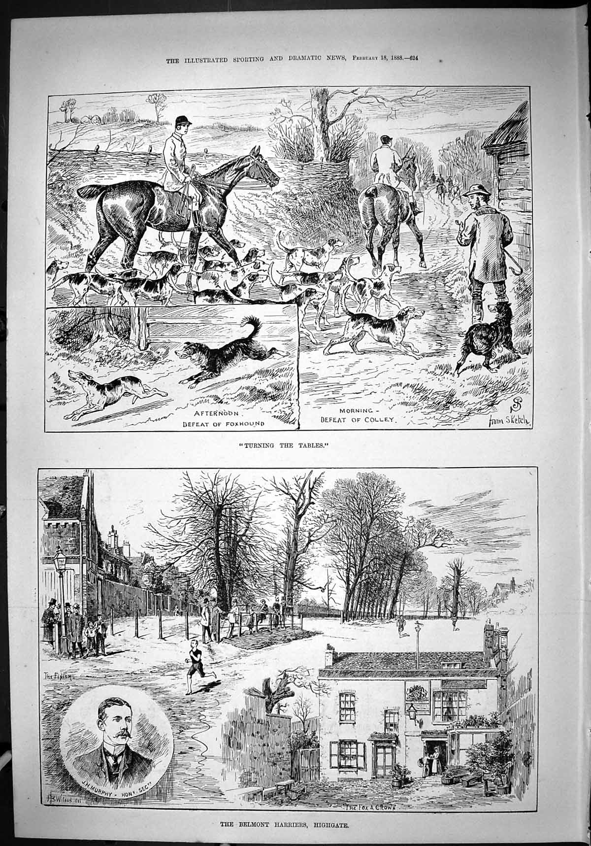 Old 1888 Turning Tables Fox Hounds Hunting Belmont Harriers Highgate Victorian