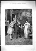 Original Old Antique Print St. Valentine'S Day Romance Men Beautiful Lady 1888