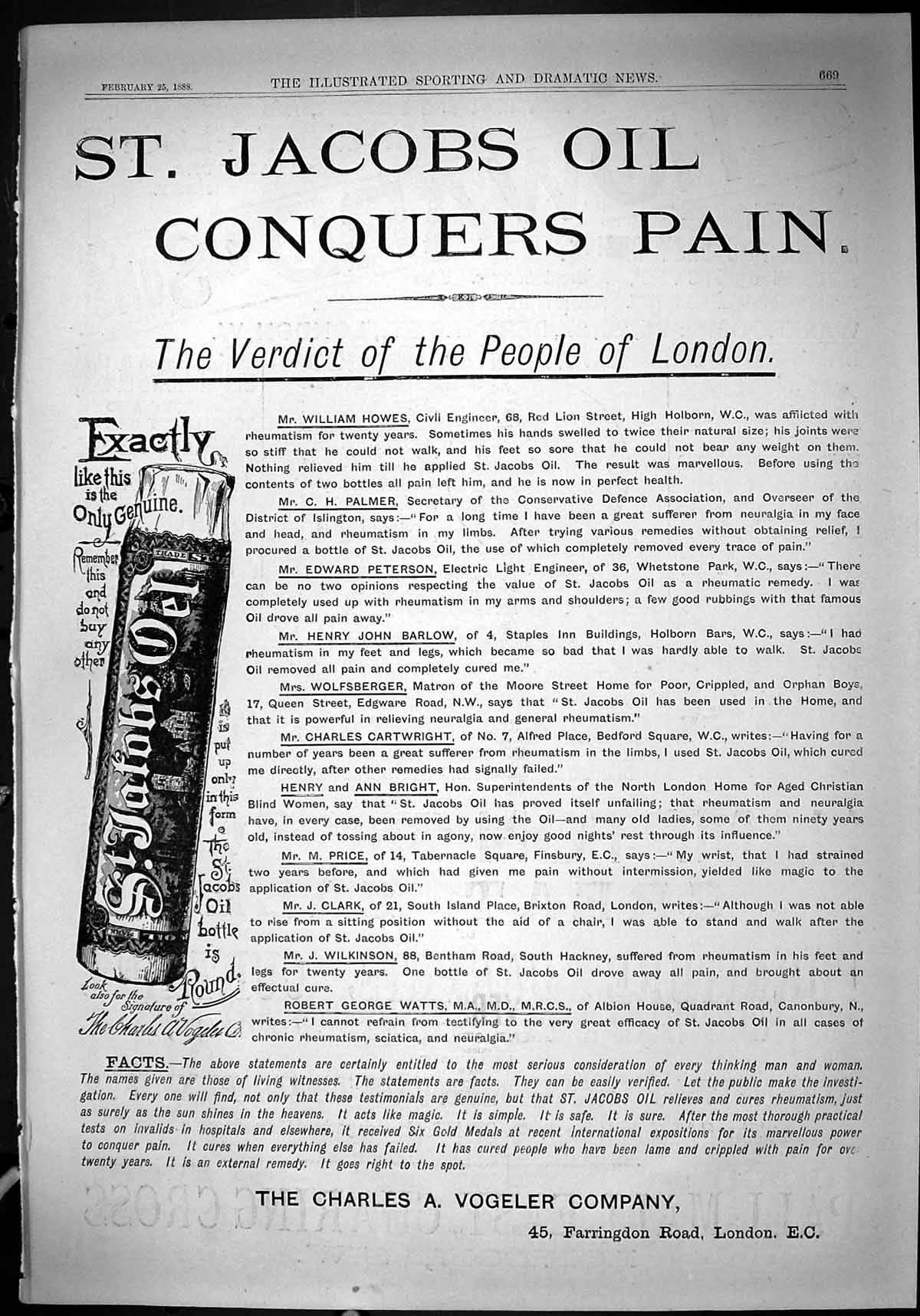 Old 1888 Advertisement St. Jacob'S Oil Charles Vogeler Company Ref.2 Victorian