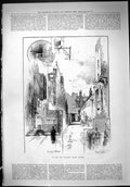 Original Old Antique Print 1888 City Mansion Austin Friars Architecture 19th
