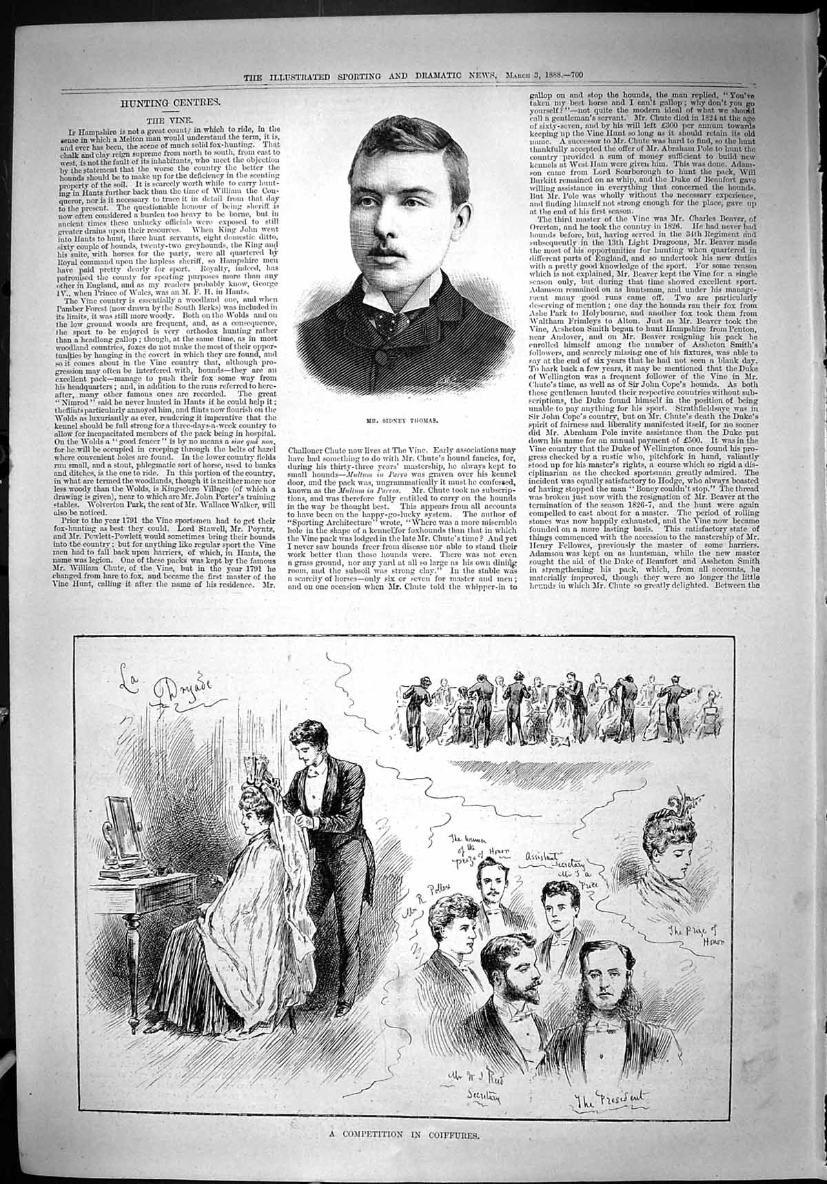 Antique Old Print 1888 Sidney Thomas Coiffures Reed Theatre Critic Standard