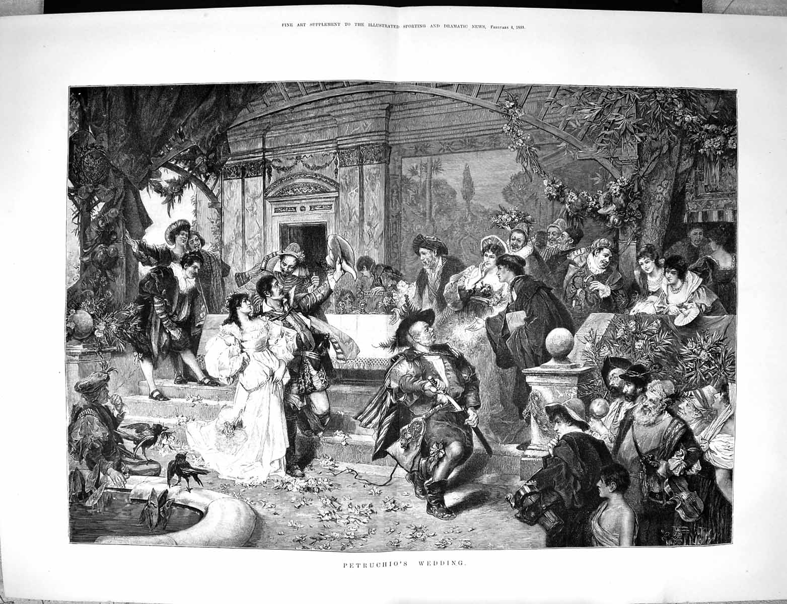 Original Old Antique Print 1888 Petruchio'S Wedding Scene Celebrations 19th