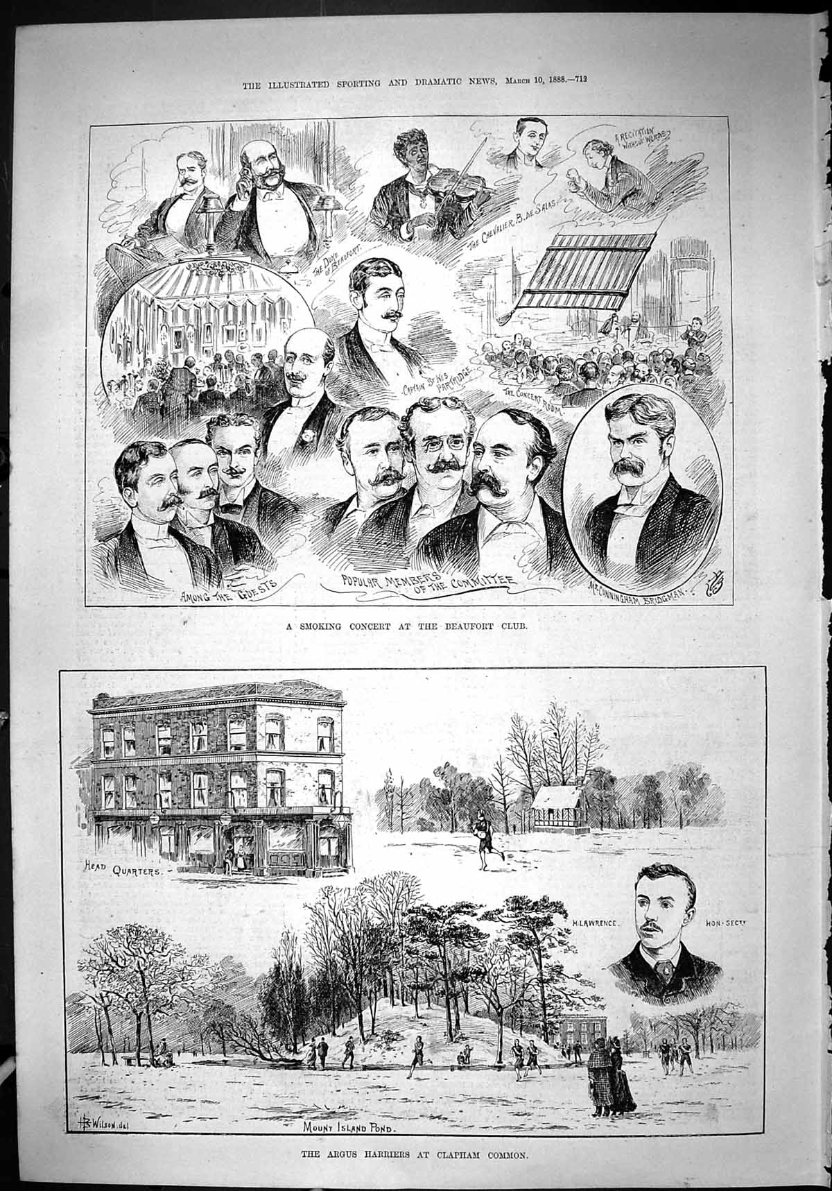 Old 1888 Smoking Concert Beaufort Club Bridgman Argus Harriers Clapha Victorian