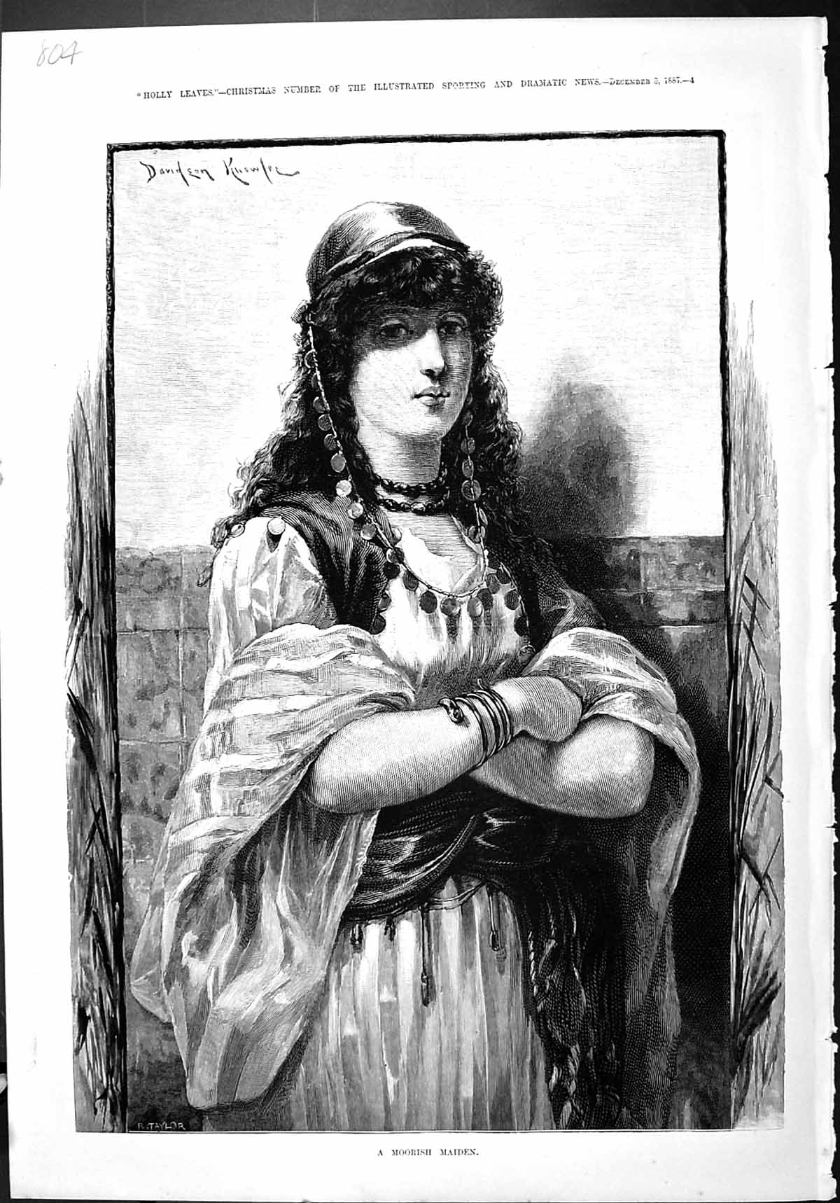 Original Old Antique Print Portrait 1887 Moorish Maiden Beautiful Woman 19th