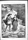 Original Old Antique Print 1887 Rivals Romance Man Lady Mountains Jelousy 19th