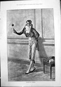 Original Old Antique Print Awaiting An Audience A Piemie Magician 1888 19th